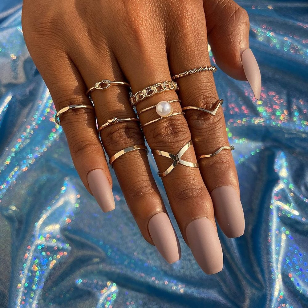 Stackable Rings Set for Women, Bohemian Gold - Picture 5 of 6